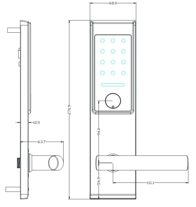 2029Password TTLock Hotel Keypad Lock Dimensions