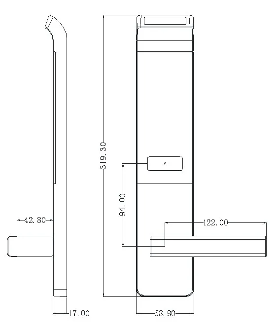 2056E Black Rfid Hotel Lock Dimensions
