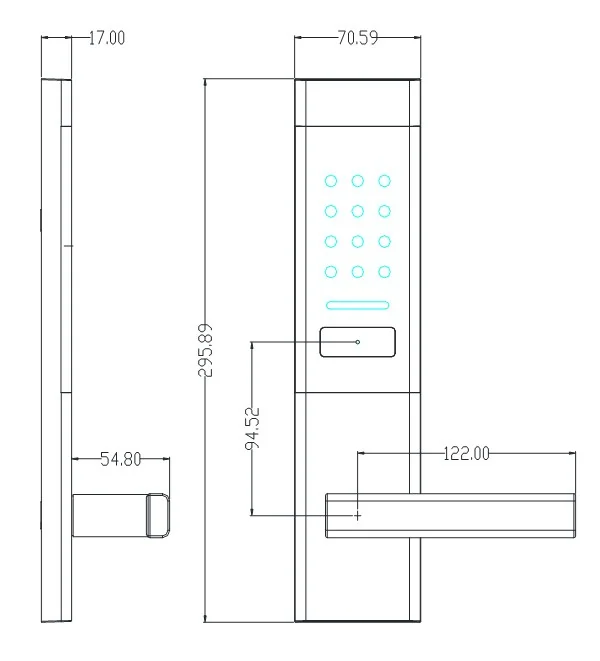 2062 TTLock Hotel Keypad Lock Dimensions